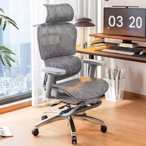 Mesh Ergonomic Office Chair with Footrest,High Back Mesh Gaming Chair with Lumbar Support,Back Support,Adjustable Headrest and Armrests for Home Office